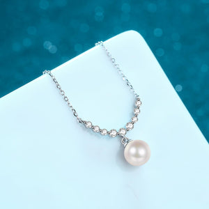 StarGems® 8mm River Pearl Minimalist 0.36cttw Moissanite 925 Silver Platinum Plated Necklace 40+5cm NX082