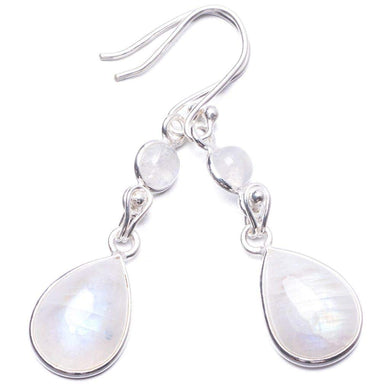 StarGems  Natural Rainbow Moonstone Handmade Unique 925 Sterling Silver Earrings 1.75