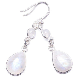 StarGems  Natural Rainbow Moonstone Handmade Unique 925 Sterling Silver Earrings 1.75" Y3032