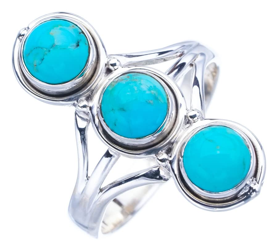 StarGems® Natural Turquoise Handmade 925 Sterling Silver Ring 8.25 F0427