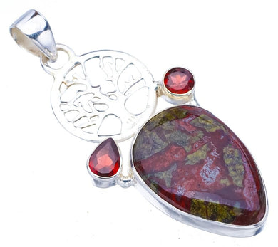 StarGems  Natural Blood Stone Garnet Tree Handmade 925 Sterling Silver Pendant 2