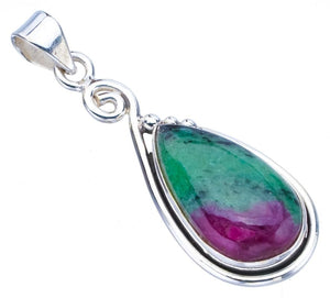 StarGems  Natural Ruby Zoisite Handmade 925 Sterling Silver Pendant 1.75" F4641