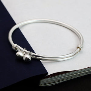 StarGems® Adjustable Dull Polished Bells Handmade 999 Sterling Silver Bangle Bracelet For Women Cb0160