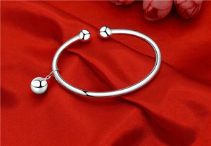 StarGems  Opening Drop Bead Handmade 999 Sterling Silver Bangle Cuff Bracelet For Women Cb0110