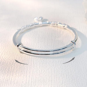 StarGems® Adjustable Blossom Double Seedpod Handmade 999 Sterling Silver Bangle Bracelet For Women Cb0166