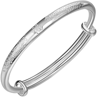 StarGems® Adjustable Dragon&phoenix “Fu” Handmade 999 Sterling Silver Bangle Bracelet For Women Cb0243