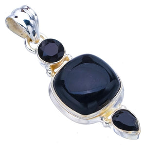 StarGems  Natural Black Onyx Handmade 925 Sterling Silver Pendant 1.75" F4414