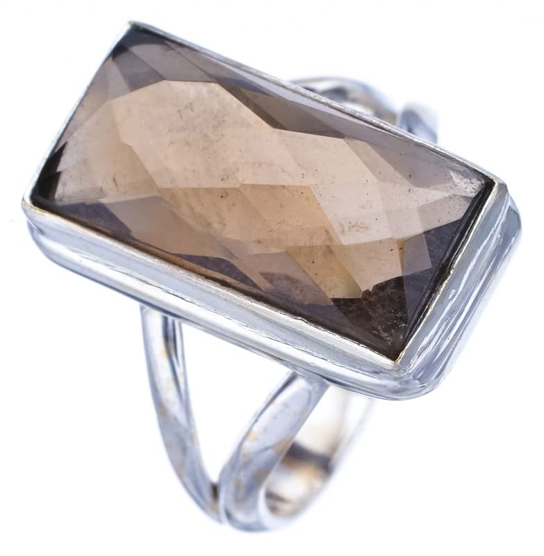 StarGems  Natural Smoky Quartz Handmade 925 Sterling Silver Ring 7.75 F1911