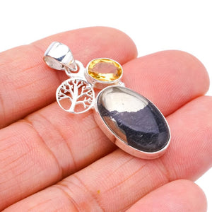 StarGems  Natural Apache Gold Stone Citrine TreeHandmade 925 Sterling Silver Pendant 1.5" F3636