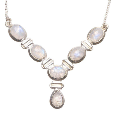 StarGems  Natural Rainbow Moonstone Handmade Mexican 925 Sterling Silver Y Necklace 18.75