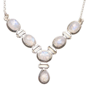 StarGems  Natural Rainbow Moonstone Handmade Mexican 925 Sterling Silver Y Necklace 18.75" T8736