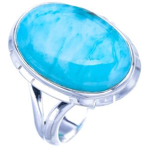 StarGems  Natural Larimar Handmade 925 Sterling Silver Ring 8 F0211