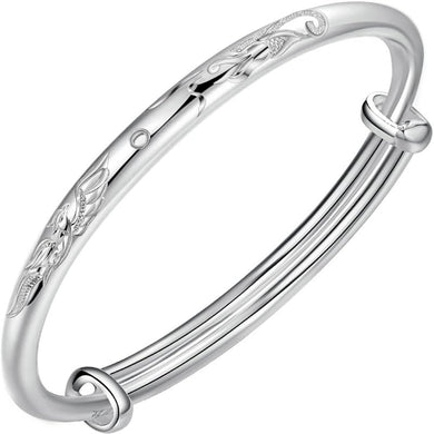 StarGems® Adjustable Carved Phoenix Handmade 999 Sterling Silver Bangle Bracelet For Women Cb0231