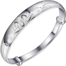StarGems  Adjustable Carved Lotus Handmade 999 Sterling Silver Bangle Bracelet For Women Cb0215