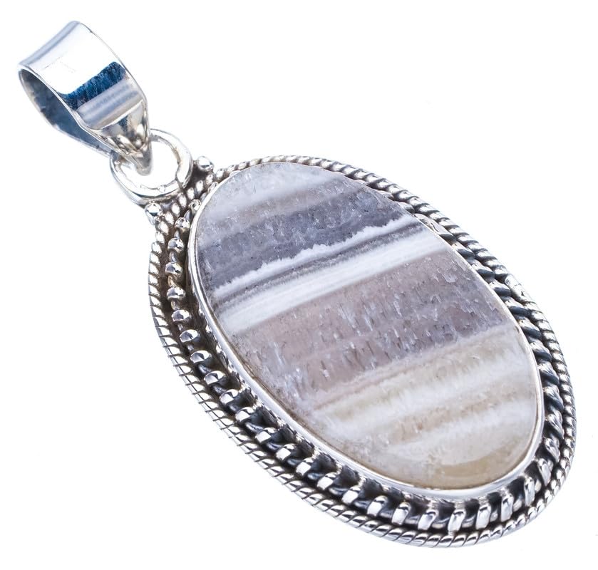 StarGems  Natural Zebra Calcite Handmade 925 Sterling Silver Pendant 1.5