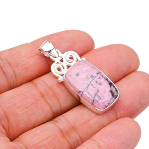 StarGems  Natural Rhodonite Handmade 925 Sterling Silver Pendant 1.5" F3590