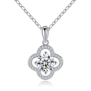 StarGems 1ct Moissanite 925 Silver Platinum Plated&Zirconia Clover Necklace B4619