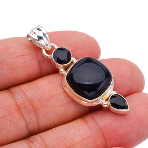 StarGems  Natural Black Onyx Handmade 925 Sterling Silver Pendant 1.75" F4414