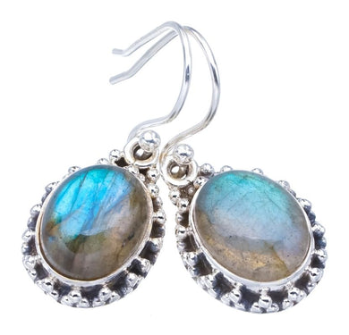 StarGems  Natural Labradorite Handmade 925 Sterling Silver Earrings 1.25