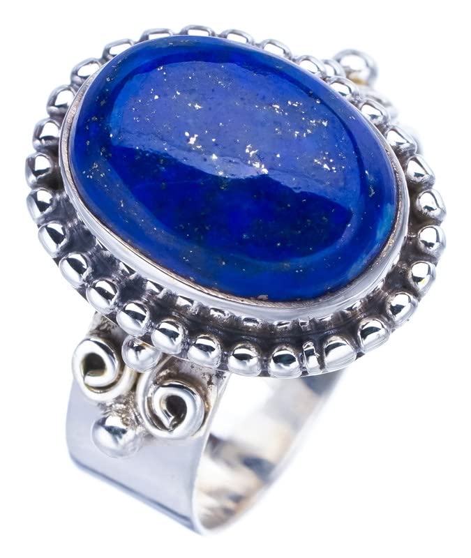 StarGems  Natural Lapis Lazuli Handmade 925 Sterling Silver Ring 8 F1830