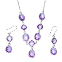 StarGems  Natural Amethyst Handmade Unique 925 Sterling Silver Jewelry Set Necklace 18.5" Earrings 1.75" A3644