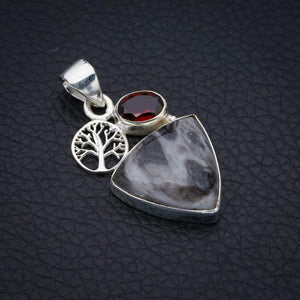 StarGems® Natural Pinolith Jasper Garnet TreeHandmade 925 Sterling Silver Pendant 1.5" F4544