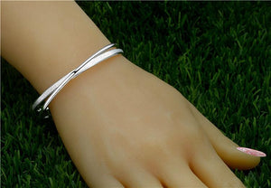 StarGems® Fixed Double-row Stack Handmade 999 Sterling Silver Bangle Bracelets For Women Cb0248