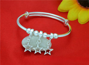 StarGems  Adjustable Stars&beads Handmade 990 Sterling Silver Bangle Bracelet For Women Cb0277