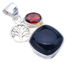 StarGems® Natural Black Onyx Garnet Tree Handmade 925 Sterling Silver Pendant 1.25" F4415