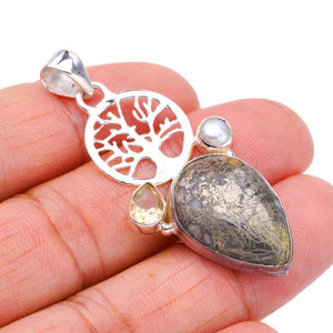 StarGems® Natural Apache Parmyorite River Pearl,Citrine Tree Handmade 925 Sterling Silver Pendant 2" F3610