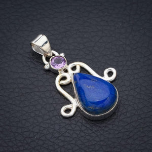 StarGems  Natural Lapis Lazuli AmethystHandmade 925 Sterling Silver Pendant 1.5" F5387