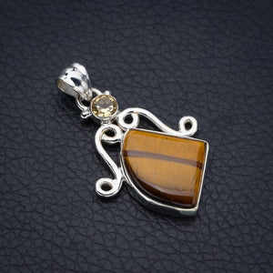 StarGems® Natural Tiger Eye Citrine Handmade 925 Sterling Silver Pendant 1.5" F3910