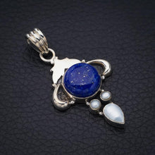 StarGems  Natural Lapis Lazuli River Pearl Ox Handmade 925 Sterling Silver Pendant 1.75" F5370