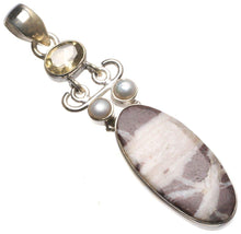 StarGems  Natural Cobra Jasper,River Pearl and Citrine Handmade 925 Sterling Silver Pendant 2 1/4" T2332