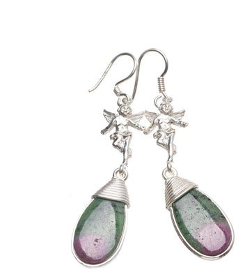 StarGems  Natural Ruby Zoisite Angel Handmade Boho Angle Shape 925 Sterling Silver Earrings 2 1/4