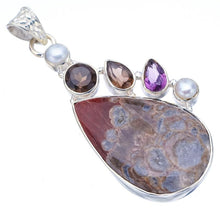 StarGems  Natural Agate Smoky Quartz,River Pearl And Amethyst Handmade 925 Sterling Silver Pendant 2" F4747