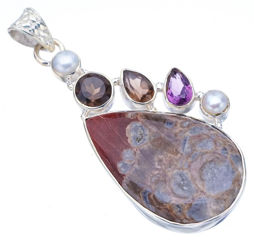 StarGems  Natural Agate Smoky Quartz,River Pearl And Amethyst Handmade 925 Sterling Silver Pendant 2