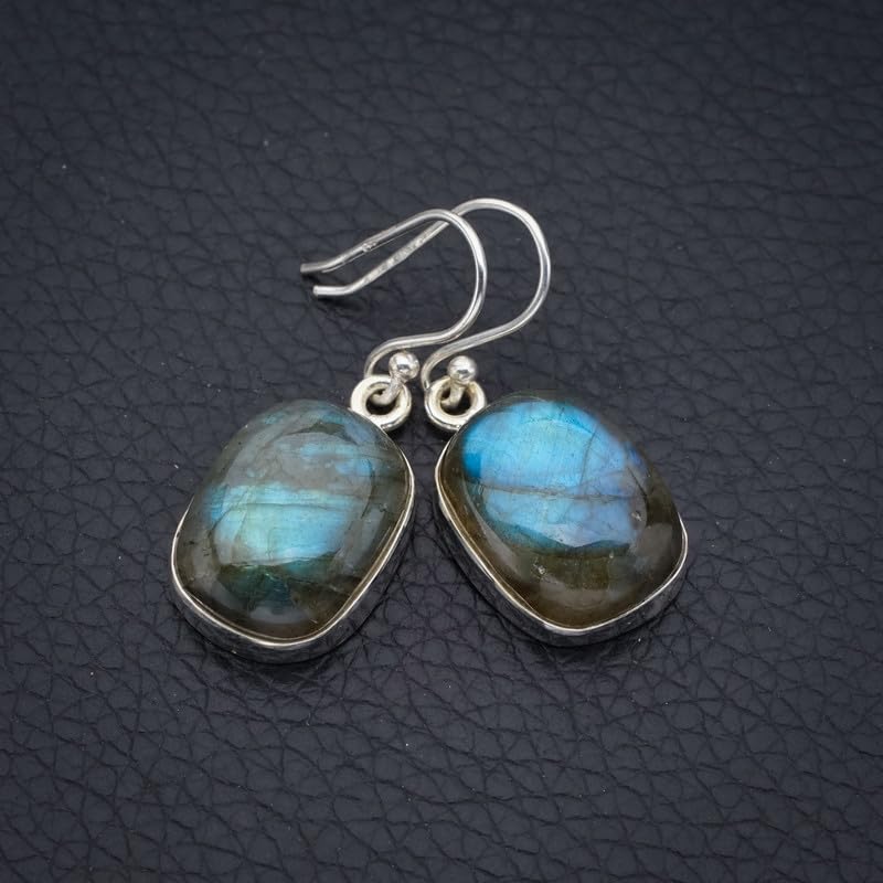 StarGems  Natural Labradorite Handmade 925 Sterling Silver Earrings 1.25