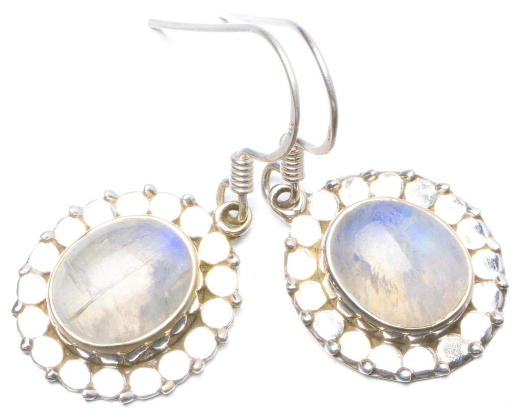 StarGems® Natural Rainbow Moonstone Handmade Unique 925 Sterling Silver Earrings 1.25