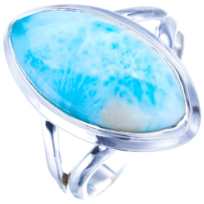 StarGems® Natural Larimar Handmade 925 Sterling Silver Ring 9 F0270