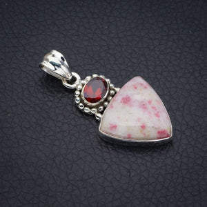 StarGems® Natural Rhodonite GarnetHandmade 925 Sterling Silver Pendant 1.5" F3790