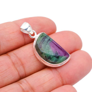 StarGems  Natural Ruby Zoisite Handmade 925 Sterling Silver Pendant 1.5" F4662