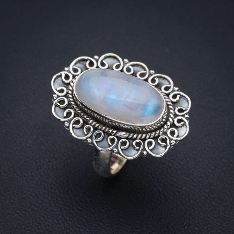 StarGems  Natural Moonstone Handmade 925 Sterling Silver Ring 7 F2743