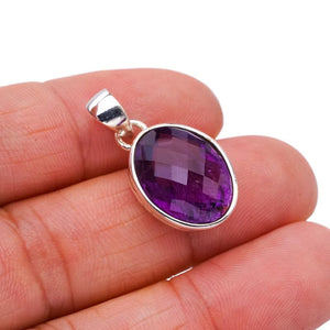 StarGems  Natural Amethyst Handmade 925 Sterling Silver Pendant 1" F5327