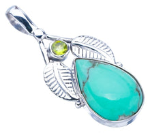 StarGems  Natural Turquoise Peridot LeafHandmade 925 Sterling Silver Pendant 1.75" F4614