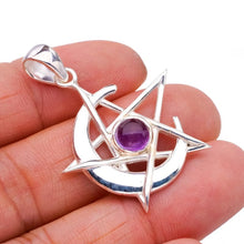 StarGems  Natural Amethyst Star And Moon Handmade 925 Sterling Silver Pendant 1.5" F5334