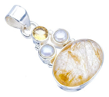 StarGems  Natural Golden Rutile Citrine And River Pearl Handmade 925 Sterling Silver Pendant 1.25" F3937