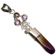 StarGems® Natural Rainbow Dichroic Glass and Amethyst Unique 925 Sterling Silver Pendant 2 1/2" T0068