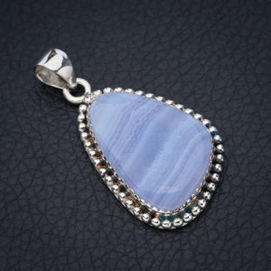 StarGems  Natural Blue Lace Agate Handmade 925 Sterling Silver Pendant 1.75" F4941