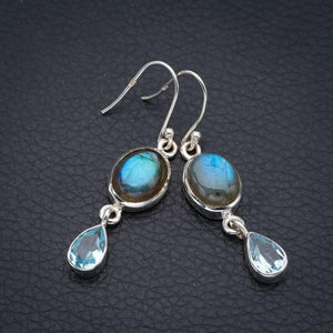 StarGems  Natural Labradorite Blue TopazHandmade 925 Sterling Silver Earrings 1.75" F5785